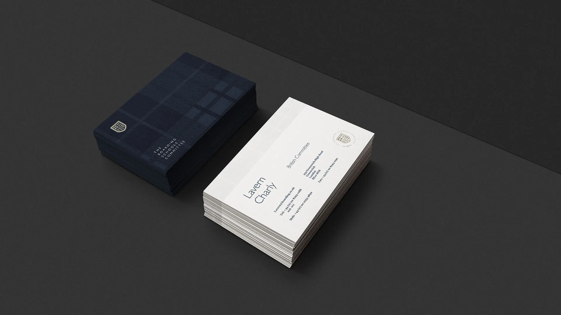 branding, stationery, plaid, top view, blue, black, business cards