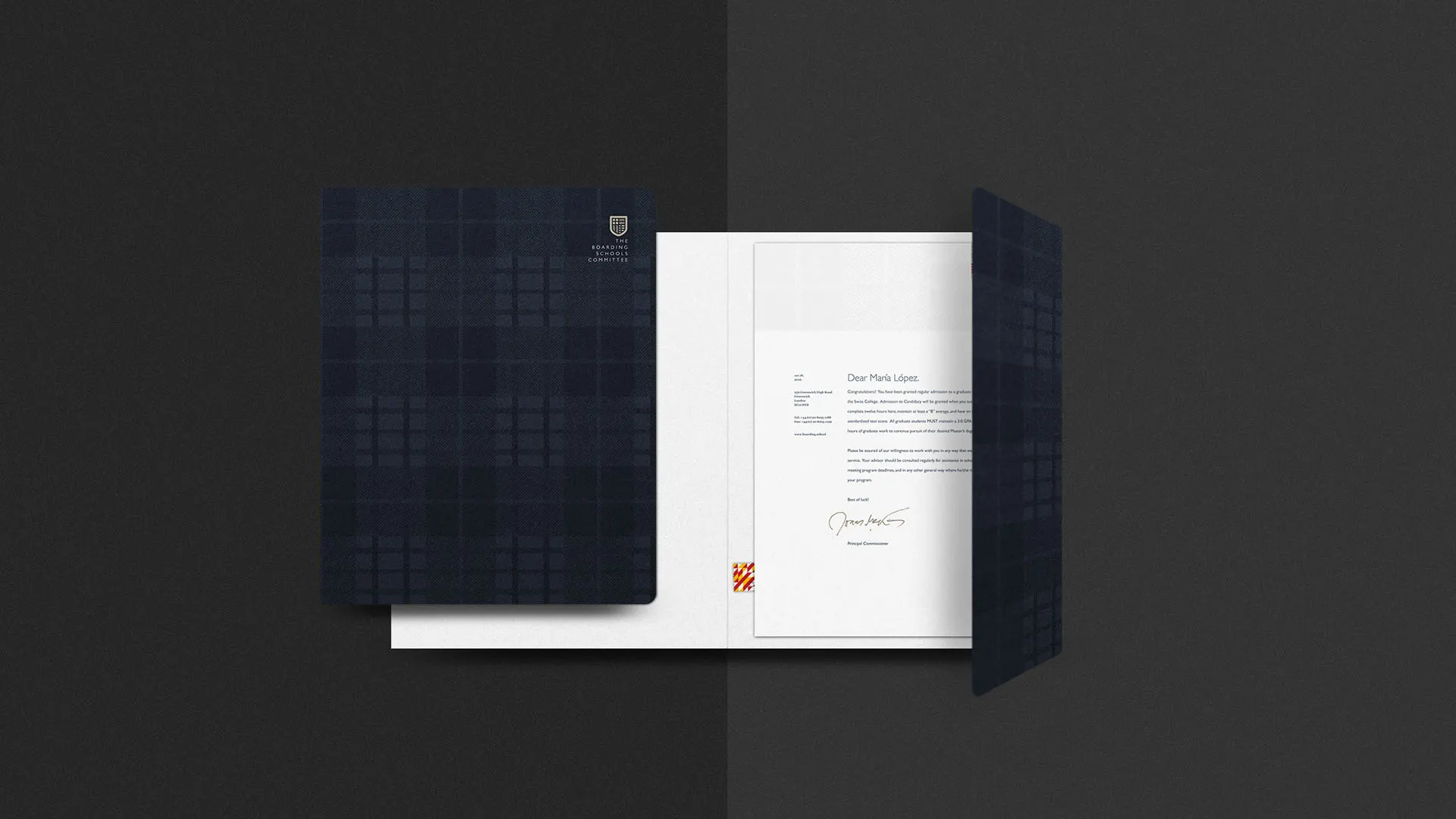 branding, stationery, plaid, top view, blue, black, folder, letterhead
